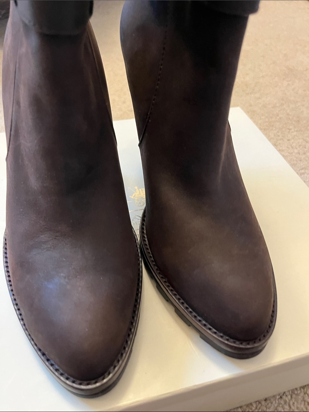 New in Box Coach Thelma Brown Leather High-Heel Ankle Boots with Buckle Straps - Picture 8 of 10